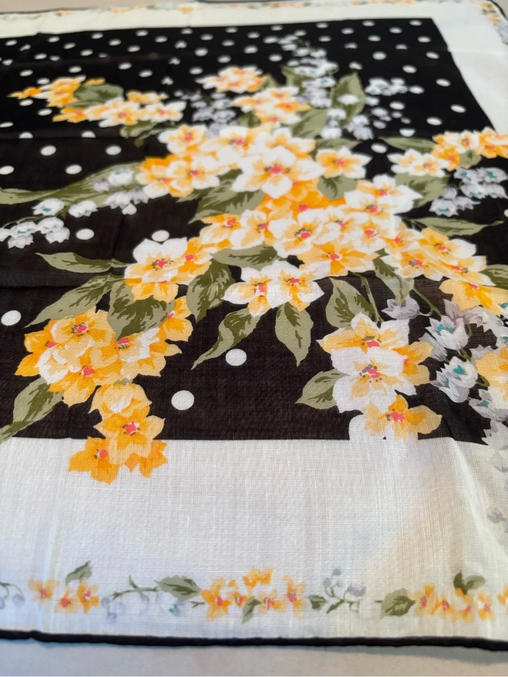 Authentic Vintage Christian Dior Square Floral Polka Dot Scarf - COA Included